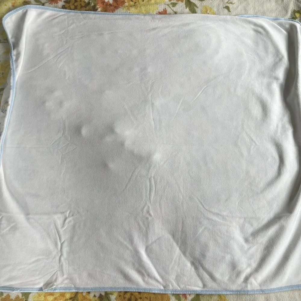 Vintage Rare Unisex Carters Cotton Hood Teddy Bear Kitten ABC Blanket Blue White
